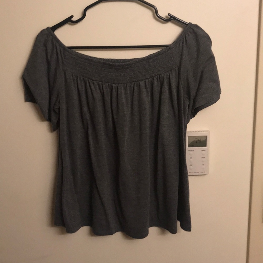 Grey Off-The-Shoulder Keyhole Back Top